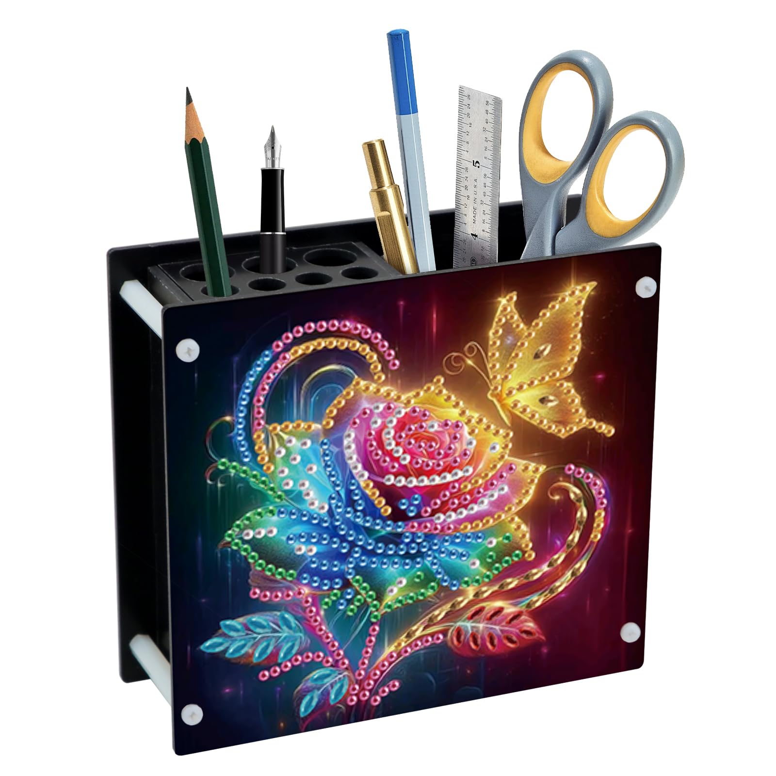 DIY 5D Diamond Painting Pen Holder, Romantic Rose &amp; Butterfly Crystal Rhinestones Pencil Organizer for Women &amp; Gifts, Perfect for Storing Pens, Pencils, and Rulers