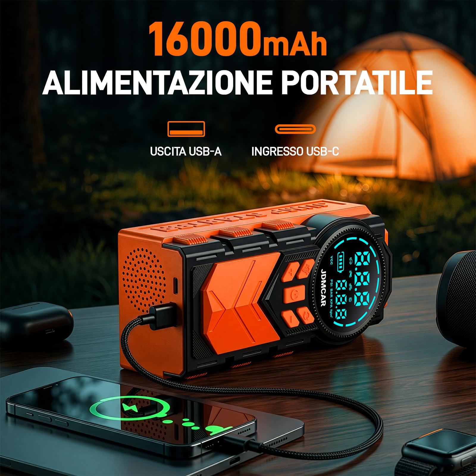 JDMCAR Arrancador de Coches con Compresor, Inflador de Neumáticos, Jump Starter Arrancador de Baterias de Coche
