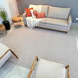 Tapete Retangular para Sala, 200x300cm, Felpa Baixa, Antiderrapante, Decorativo (Palha Quadriculado)