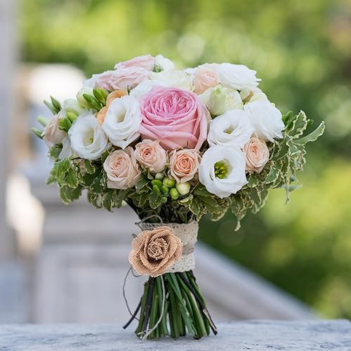 Miniatura 4 de Arpillera natural, 4 piezas hechas a mano de encaje artesanal, lazos vintage rústicos para bodas (marrón claro)