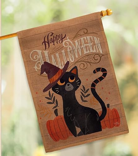 Miniatura 10 de Breeze Decor Juego de bandera de arpillera de gato brujo, decoración de calabaza, decoración de calabaza para otoño, Halloween, Halloween, bruja o