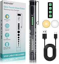 RISEMART Diagnostikleuchte Medizinische, Wiederaufladbare LED Pupillenleuchte mit Akku-Anzeige, Warmes/Kühles Weiß & Stufenlose Dimmung, Tragbare Aluminium Medizinische Digital Penlight