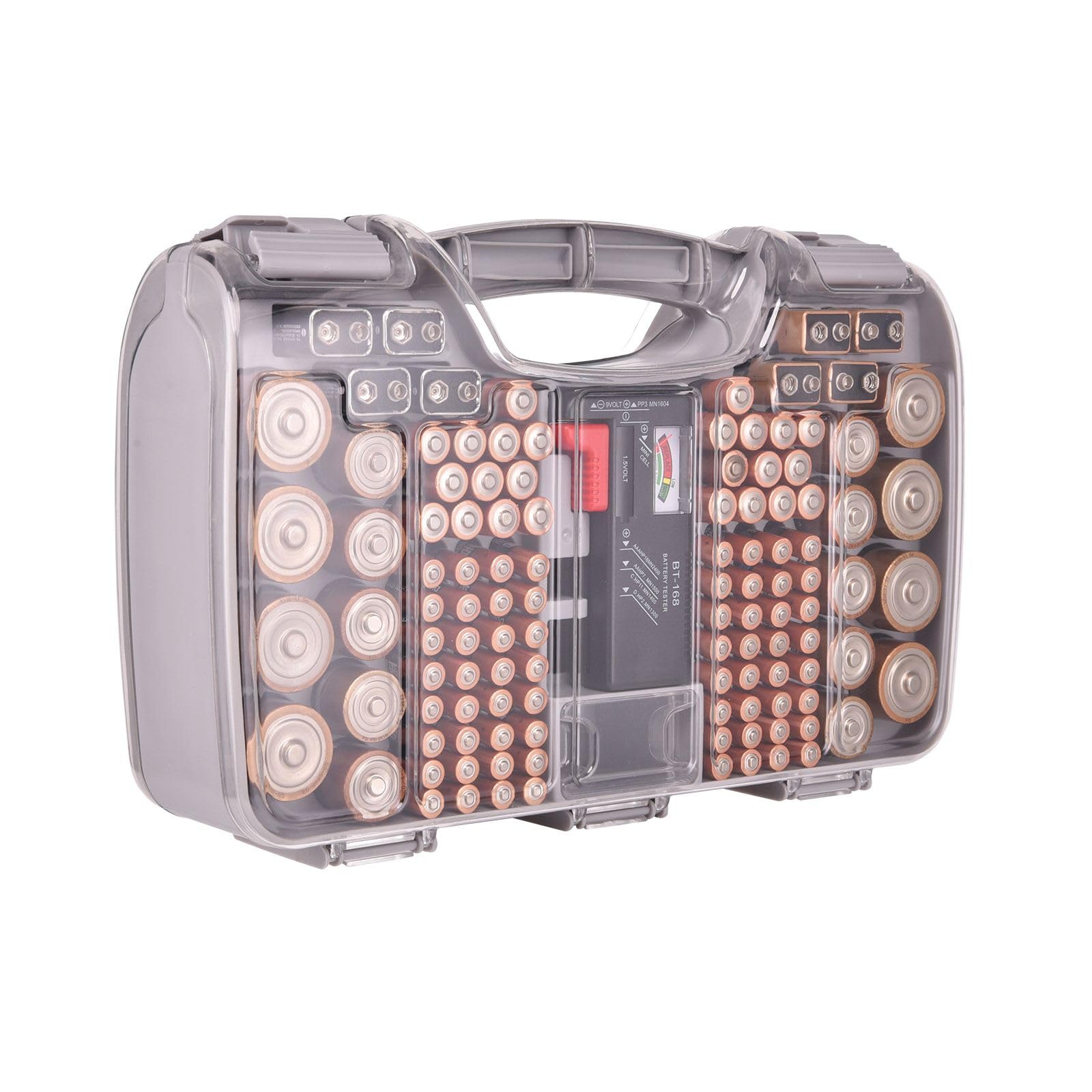 Boîte de rangement pour 180 piles AA, AAA, C, D, 9 V, piles bouton (gris)