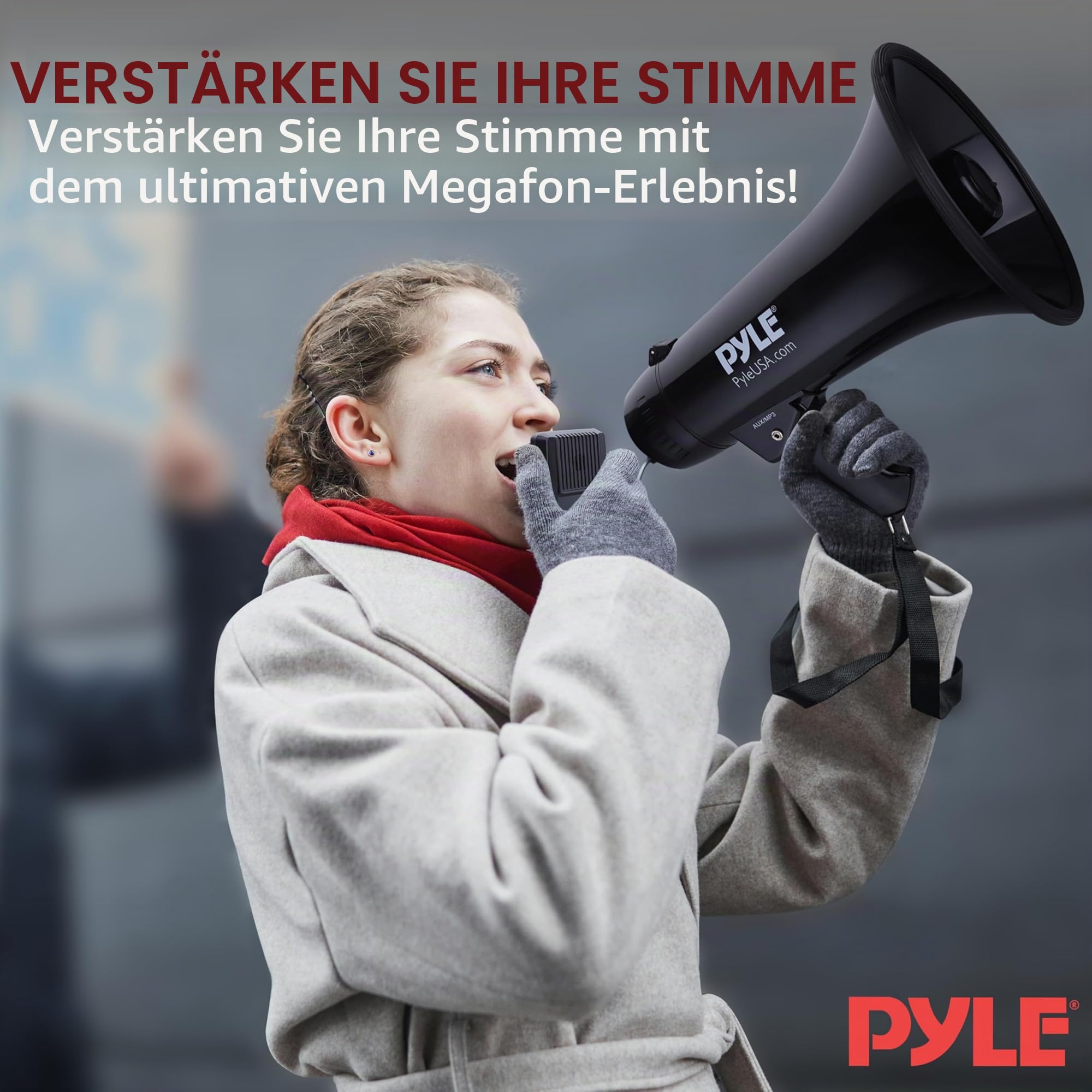 Pyle Megaphon mit Sirene, Signalhorn – Siren Megaphone – Megafon Kinder & Erwachsene 40W, Faltbare Handsirene als Polizei Sirene, Fußball Hupe & Tröten zum Anfeuern Sport, Megaphone Laut bis zu 915m