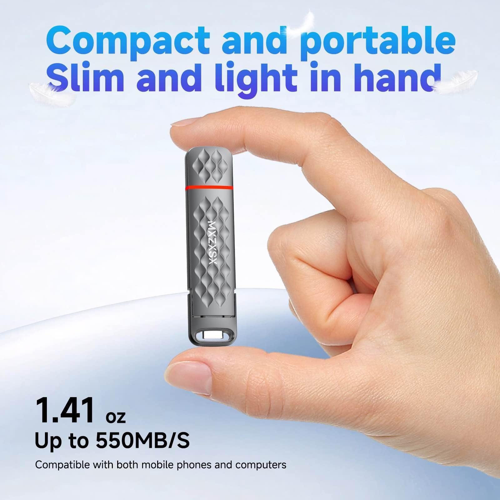 Zewnętrzny napęd na kciuk SSD, 950 GB, do 550 MB/s, USB 3.2 + typ C, do iPhone 15/16/PS4/telefonów komórkowych/tabletów/Windows/Mac, obudowa ze stopu cynku