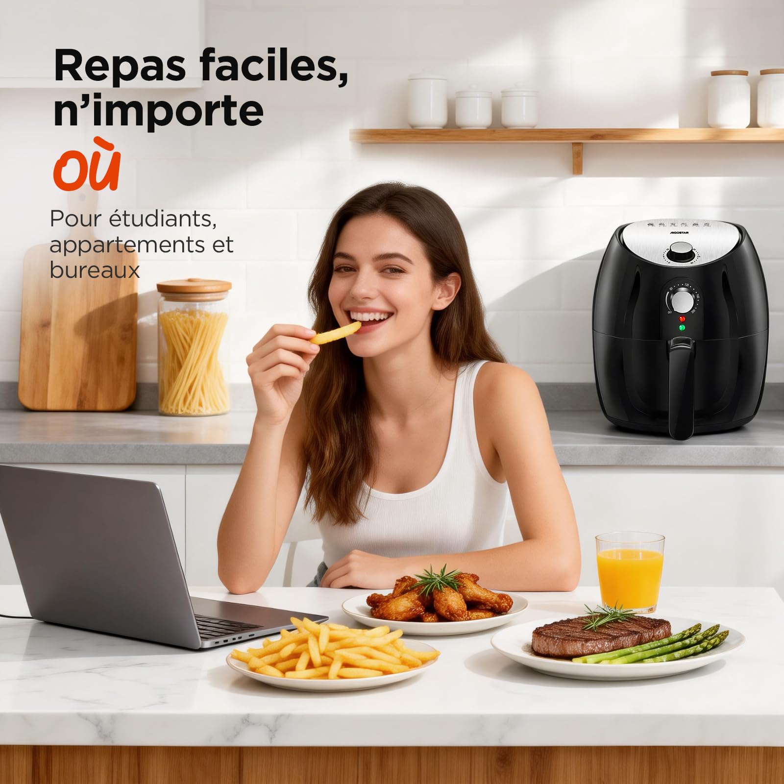 Aigostar Hayden Pro - Air fryer, Friteuse Sans Huile, 6 Programmes de Cuisson, Format compact 3.5L Friteuse à air, Revêtement antiadhésif, Réglable 80-200°C, 1500 W, Nettoyage Facile, Noire