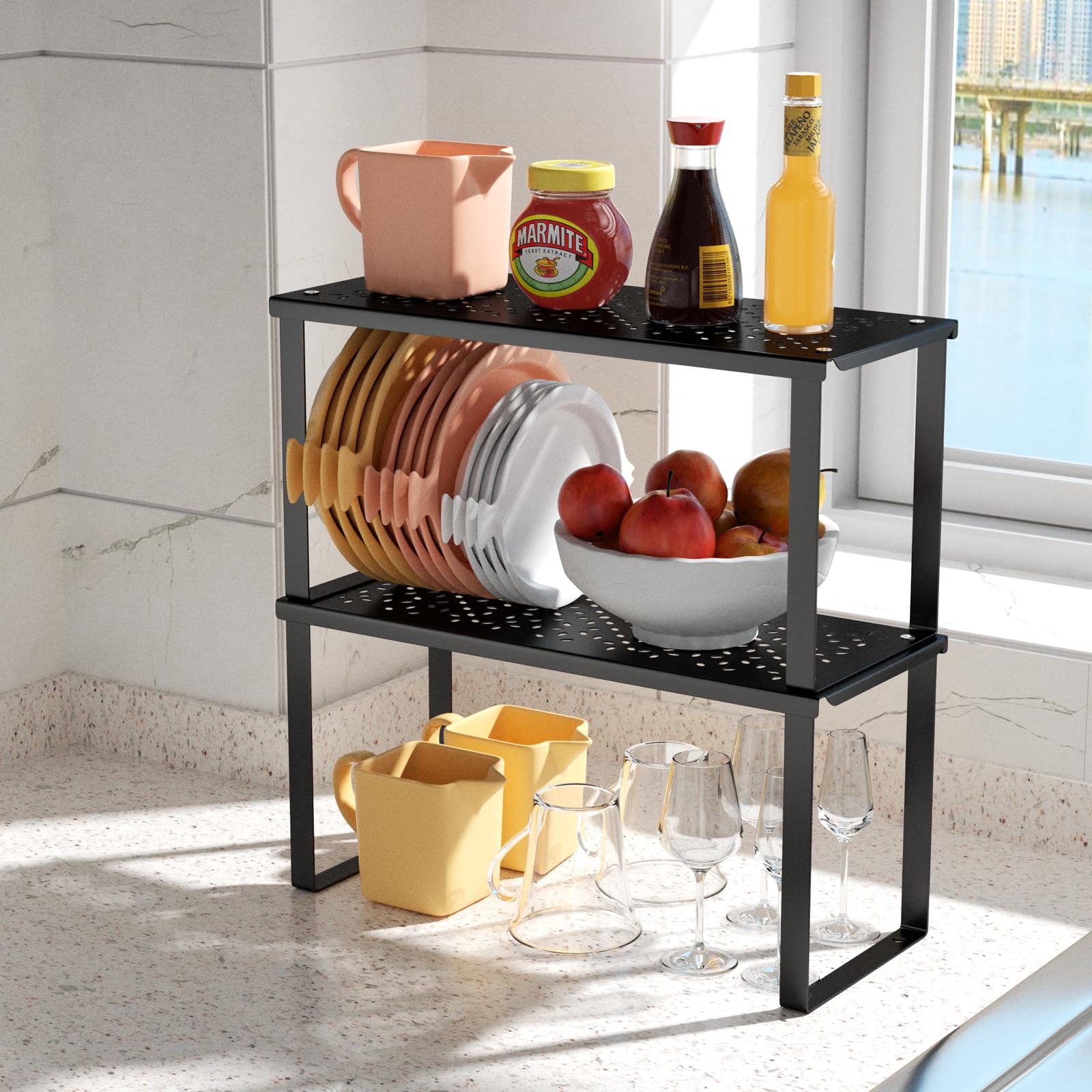 Maxentico 2er Set Küchen Organizer, Küchenregal Arbeitsplatte, Regaleinsatz