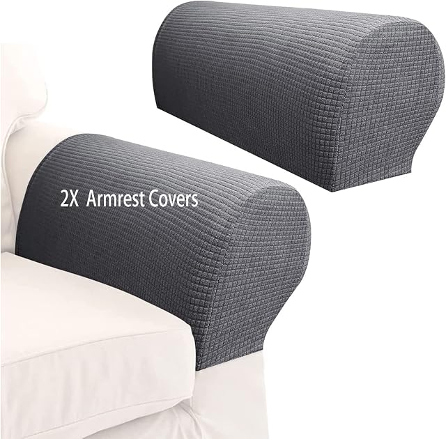 Your's Bath 2Pcs Armrest Covers Spandex Stretch Fabric Waterproof Arm Caps Anti-Slip Furniture Protector Slipcovers for Armchairs Sofa Couches Recliner (Dark Grey)