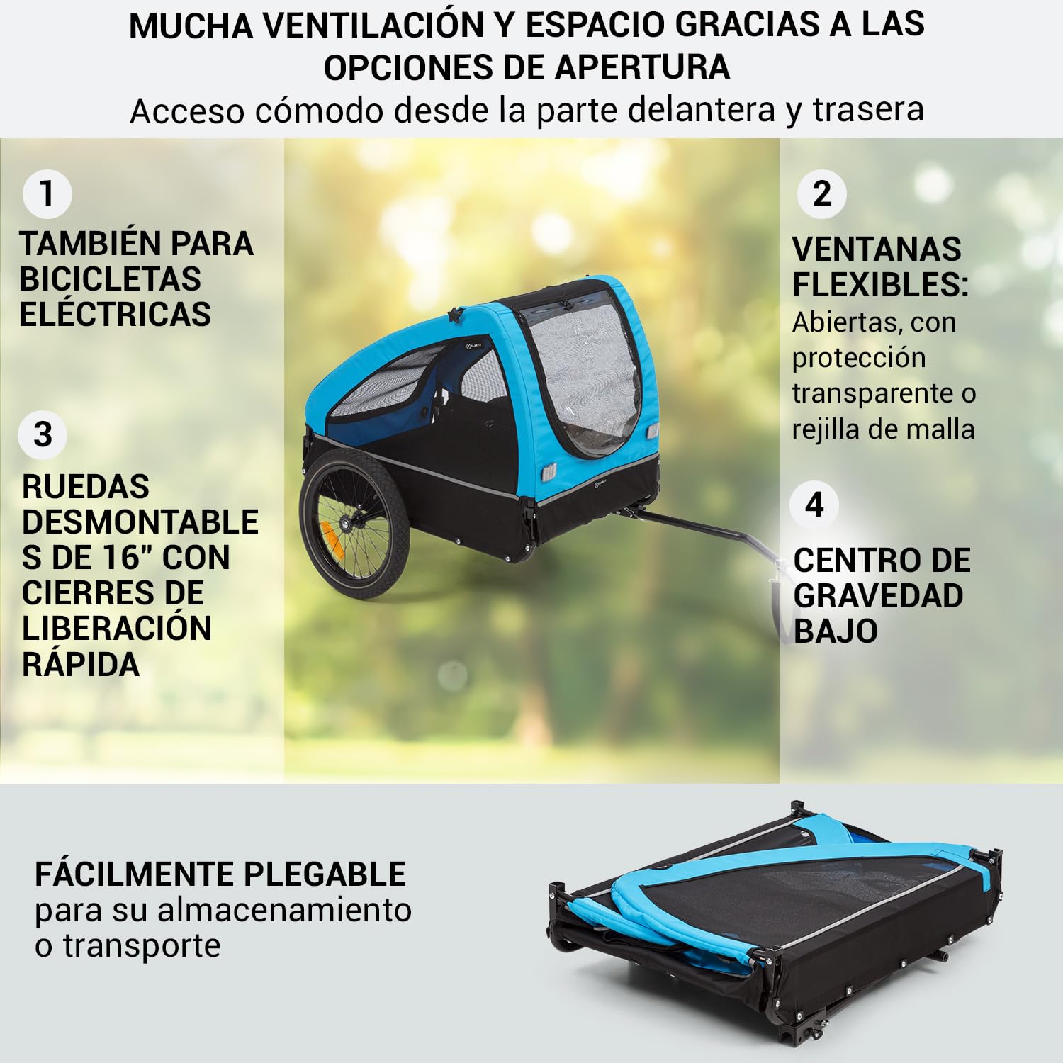 Klarfit Husky City Carrito para Perros Bicicleta, Silla Ruedas, Remolque Bicicleta Lona Oxford 600D, Reflectores, Bandera de Advertencia y Correa Seguridad, Pequeños/Medianos, 250L, 45kg MAX.