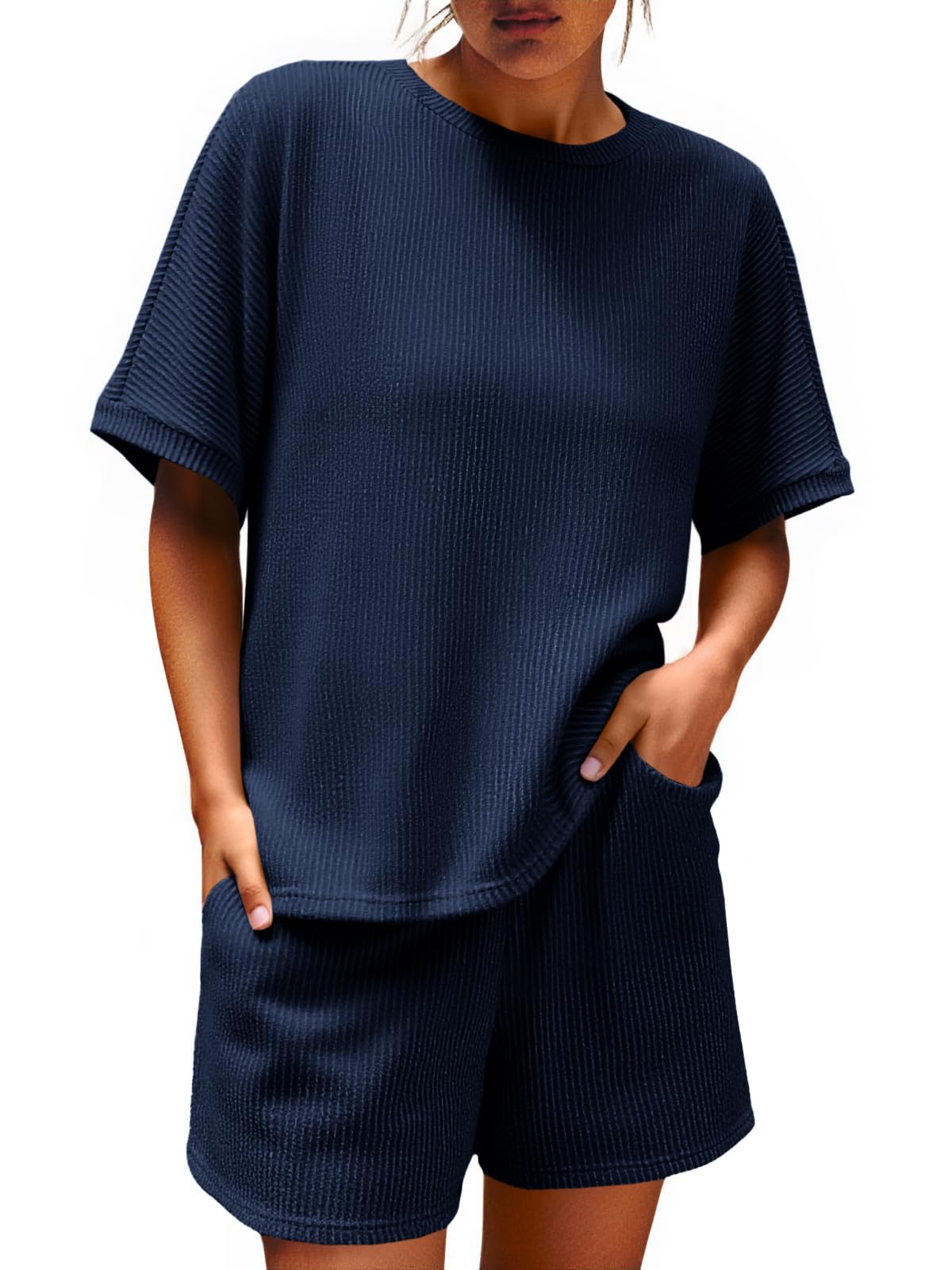 Imily Bela Womens 2 Piece Outfits 2025 Oversized Summer Short Sets Casual Beach Ribbed Short Sleeve Matching Set