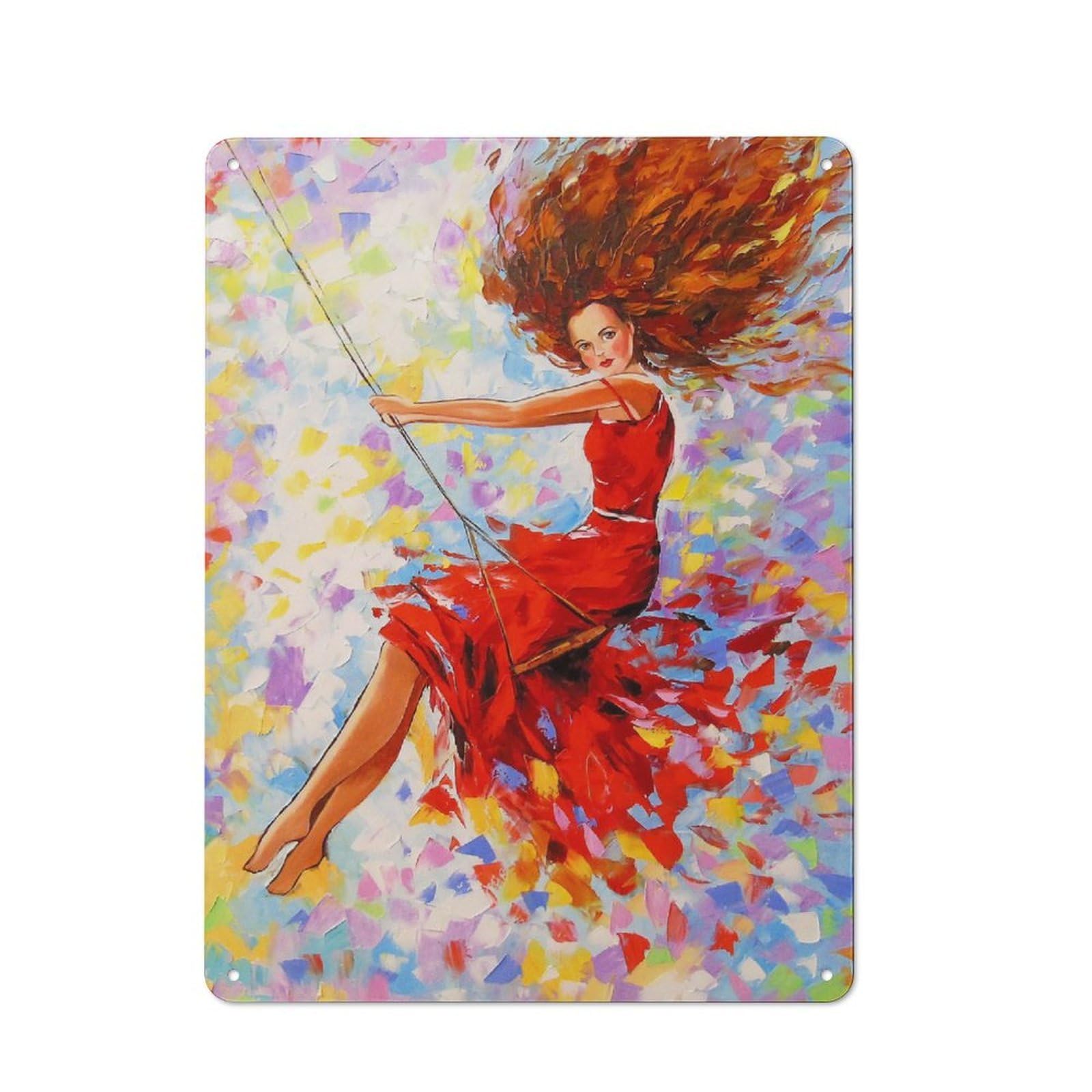 Junmoney Girls The On The Swing Retro Metal Plaque 40X30cm For Lounge Or Reading Corner, Suited To Lounge Decor Fans