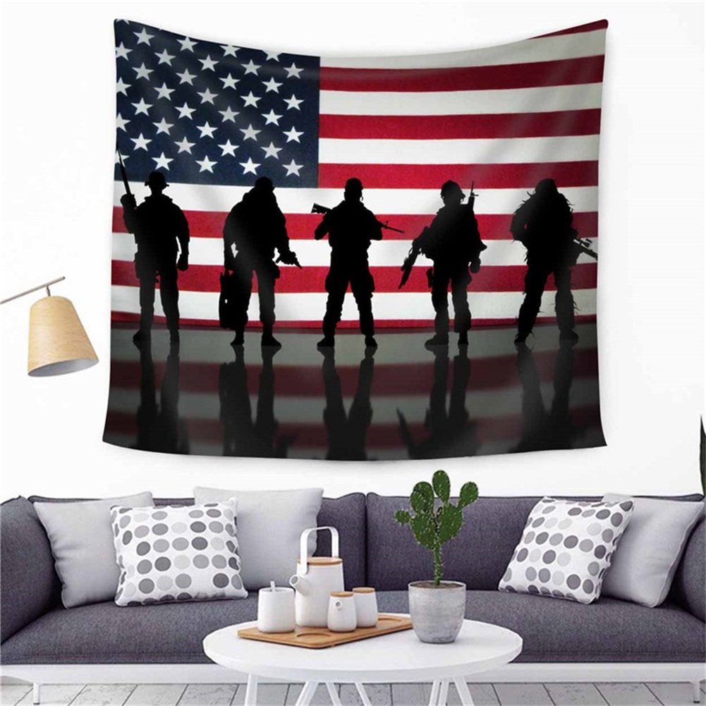 JIAN YA NAIndian Compass Ombre Tapestry 3D Printing Polyester Spread Wall Hanging Decor Mandala Throw Bedspread (78"x59", American Flag)