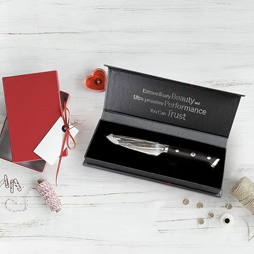 Miniatura 7 de SHAN ZU - Cuchillo de pelar, cuchillo de fruta de acero de Damasco de 4 pulgadas, cuchillo de tallado de frutas de alto carbono con caja de regalo