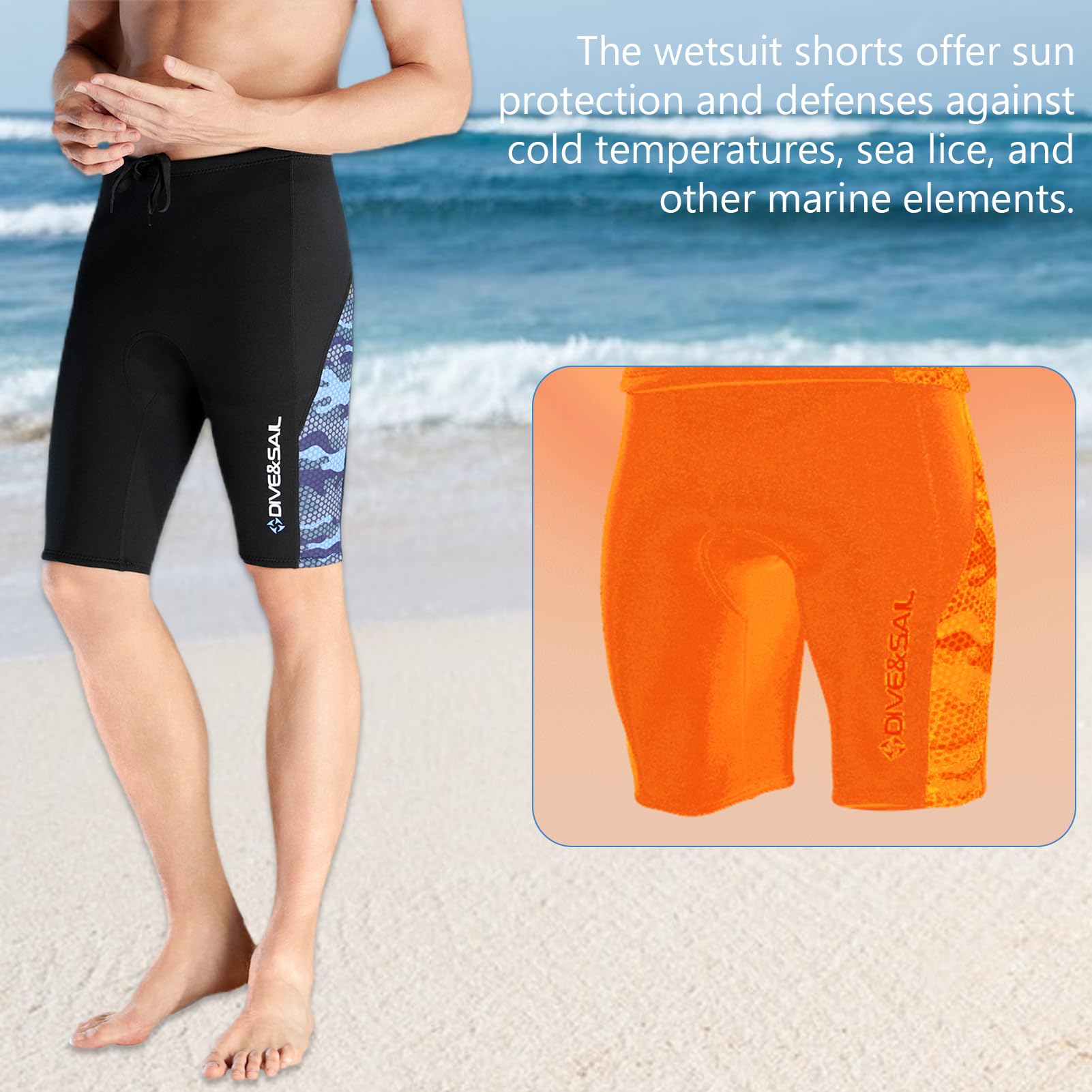 Short de plongée en néoprène pour homme, 2 mm d'épaisseur, pour la plongée, le surf, les sports nautiques, avec tuba et kayak