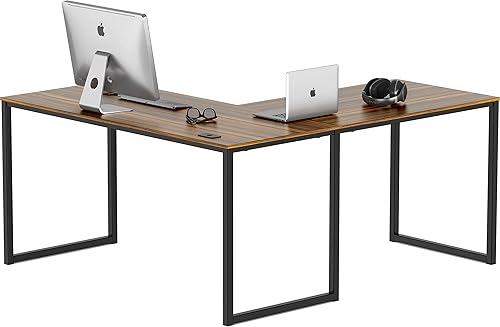 SHW Mission - Escritorio para computadora de oficina en casa, 55 x 60 pulgadas, color nogal