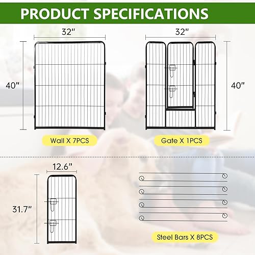 Miniatura 7 de BestPet Corral para perros 40 pulgadas, 8 paneles Cerca de alta resistencia de metal para ejercicio de mascotas Paneles de cerca para interior y