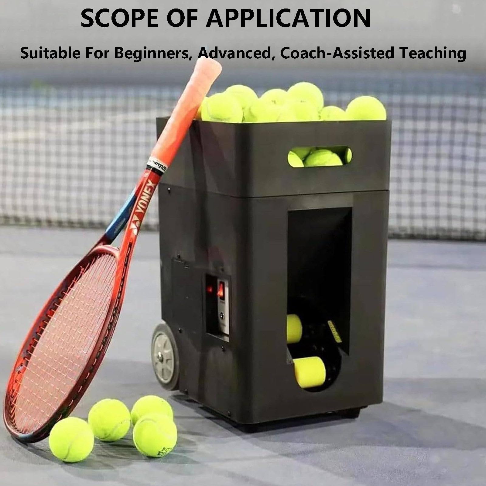 Lanciatore automatico di palline da tennis, portatile, con capacità 50, trapani pre-programmati per principianti e allenamento da solista