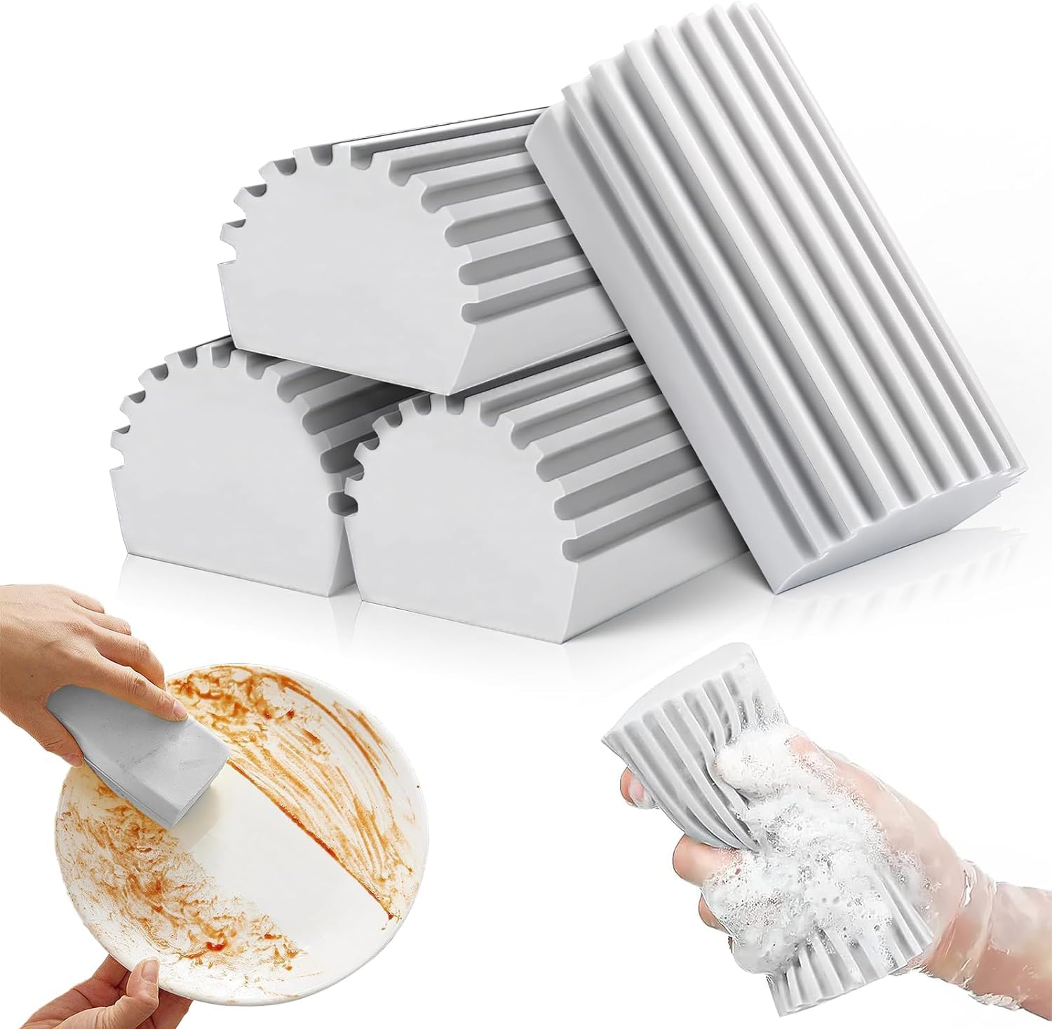 Damp Duster, 4 Pcs Magical Dust Cleaning Sponge, Reusable Cleaning Sponge Dusters for Cleaning Blinds, Glass, Baseboards, Railings, Vents, Mirrors, Window Track Grooves (Gray), LC-AE-0008