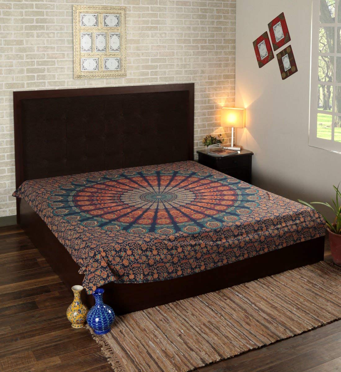 Tenture Murale RAJRANG Soleil Lune Mandala 213x137 Cm - Tapisserie Hippie Ethnique En Coton