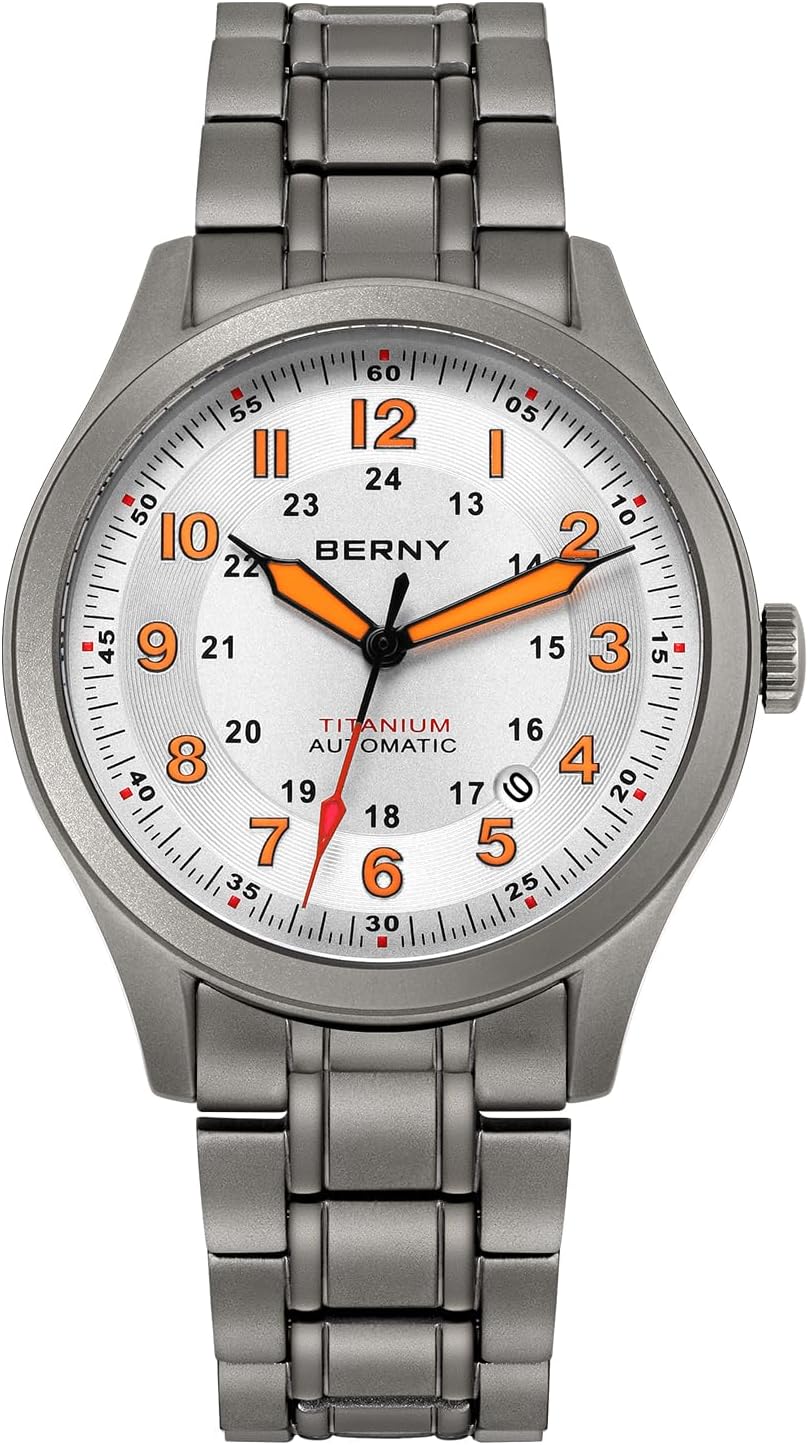 BERNY Automatic Titanium Watch for Men 10ATM Waterproof Men's Field Watch Super Luminous Male Analog Mechanical Military Wrist Watch Full Titanium AR Sapphire Crystal Date Calender Birthday Present - Image 9