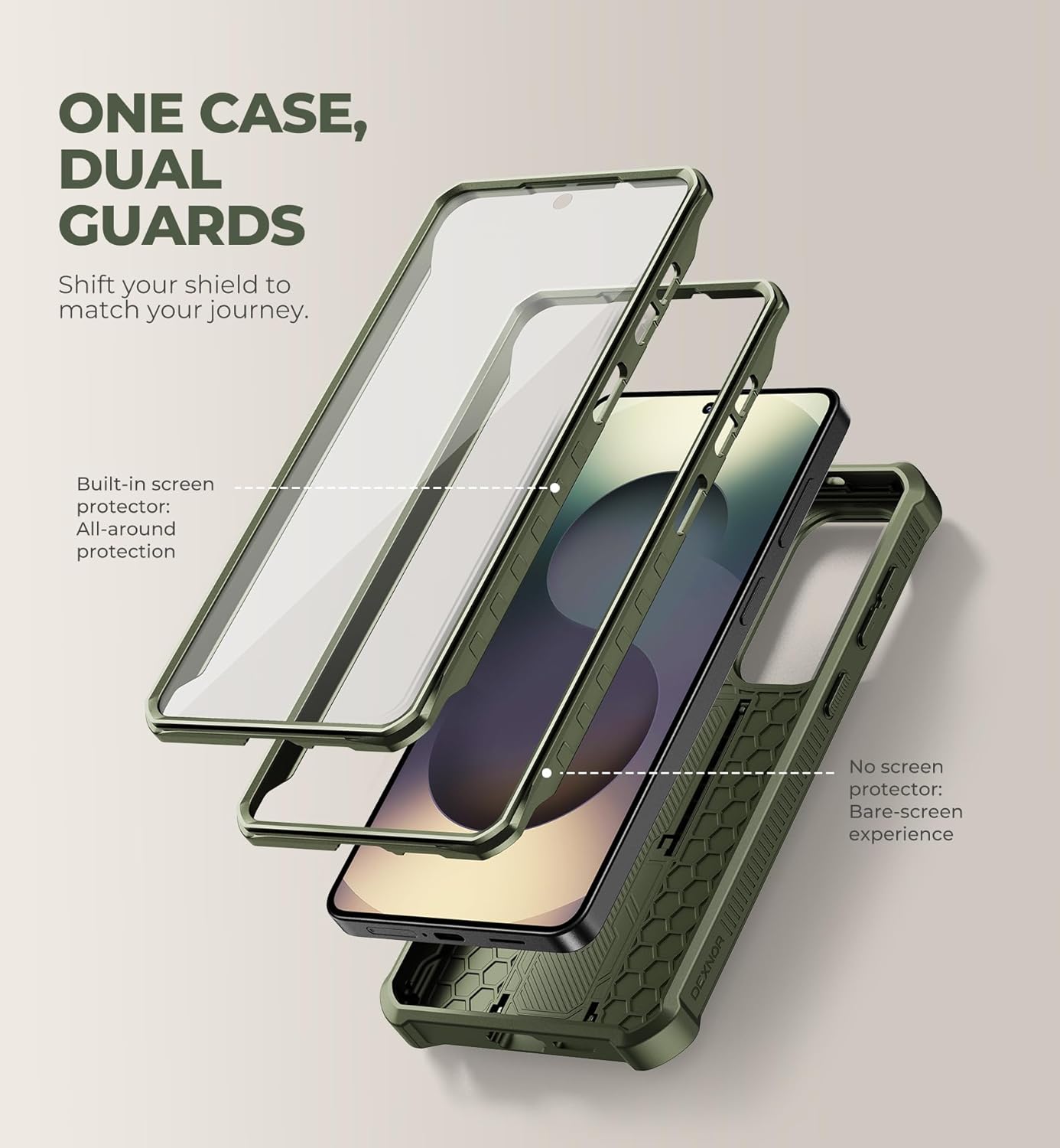 Dexnor for Samsung Galaxy S26+ Plus Case with Upgraded Slide Camera Cover & 2 Front Frames & Built-in Screen Protector & Kickstand, Heavy-Duty Rugged Case Full-Body Protective Cover(2026),Army Green