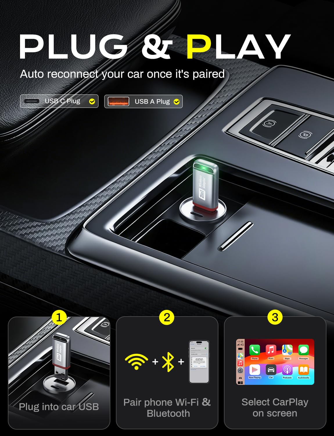 Amazon.com: 2-in-1 Wireless CarPlay Adapter 2026 Support Apple