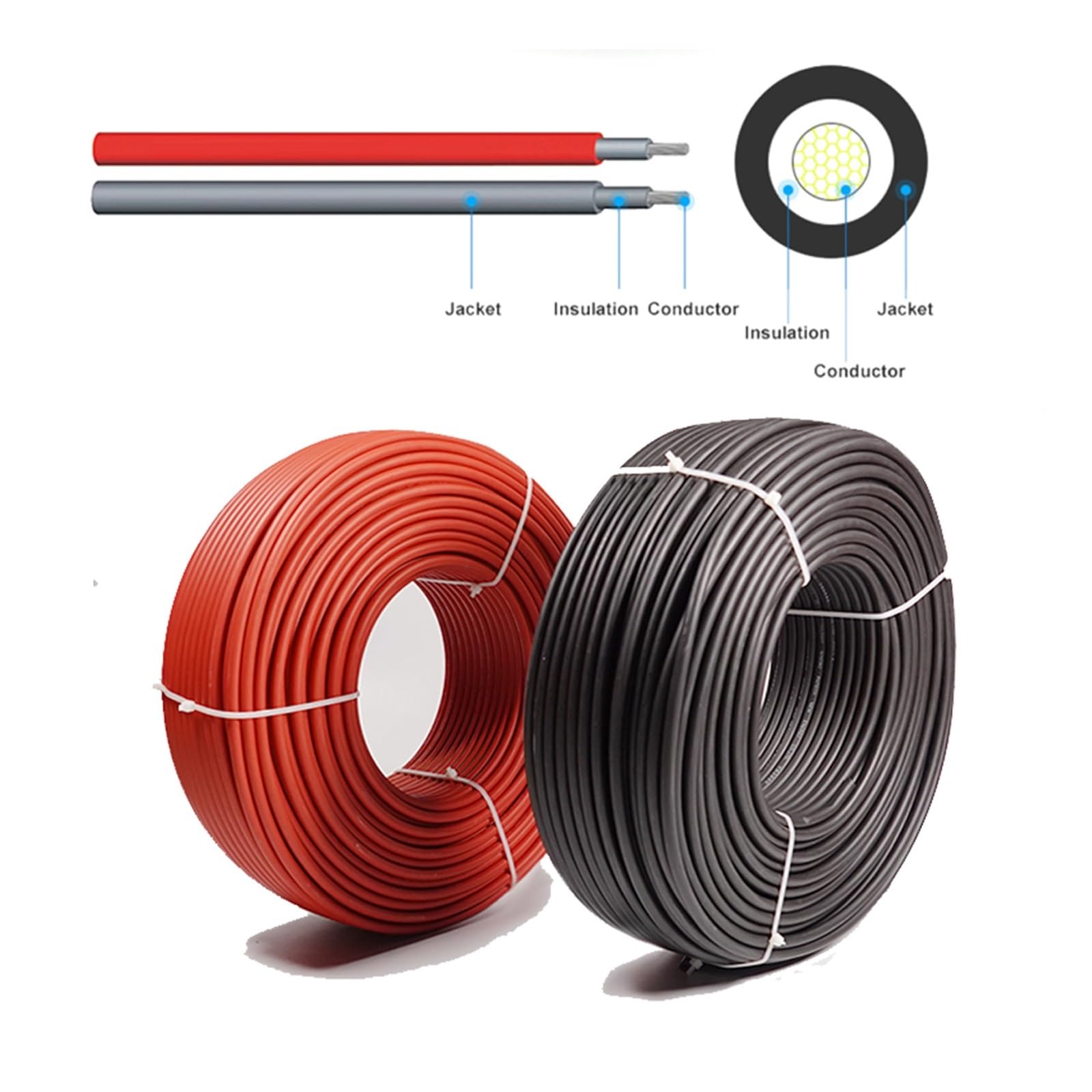 Câble d'extension de Panneau Solaire 100/50 mètres, Fil à Double Gaine en cuivre étamé 4 mm2 12 AWG for systèmes photovoltaïques solaires(50M Red and Black)