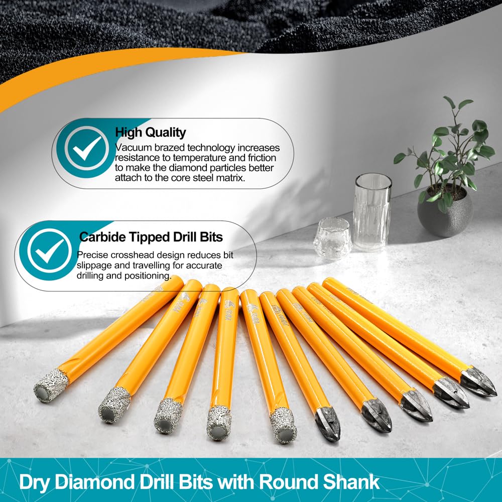 EXFEIN Diamond Drill Bits - 10pcs Set (5x6mm Dry Diamond & 5x6mm Carbide) for Tiles Stone, Masonry, set 2 - Image 3
