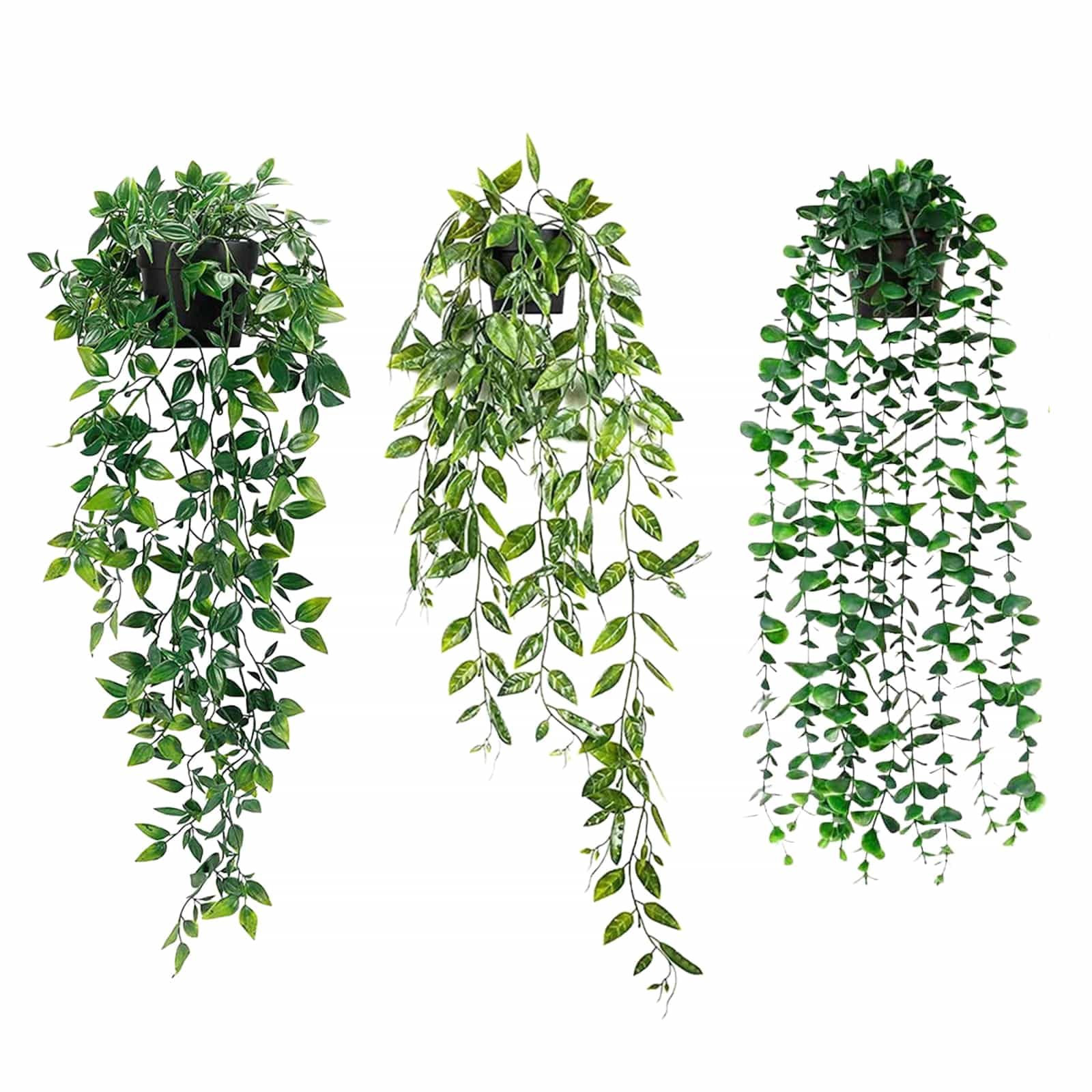Eidoct Green Artificial Hanging Plants With Pot, Fake Vines Plants, Faux Fake Indoor Trailing Plants Decor, Eucalyptus Peas Mandala, For Home Bathroom Garden Office Wedding Wall Decoration Outdoor Gift (3)