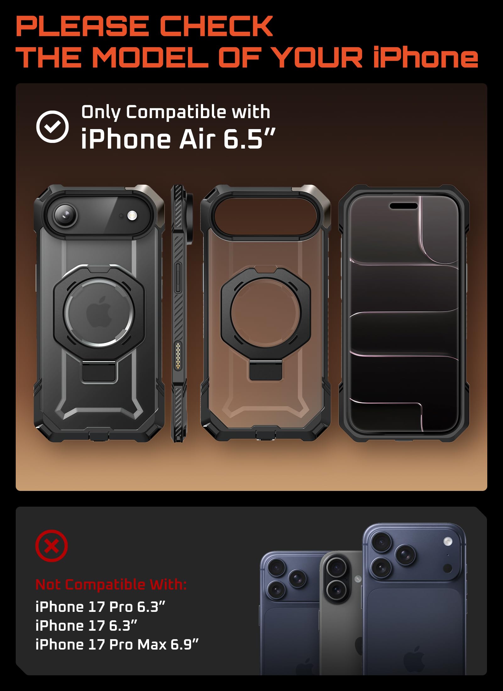 SUPCASE etui na iPhone Air z uchwytem typu ring (Unicorn Beetle Grip), [Kompatybilne z MagSafe] Smukła i wytrzymała osłona Magnetyczne etui Cover na iPhone Air 6,5'' 2025 (czarny)