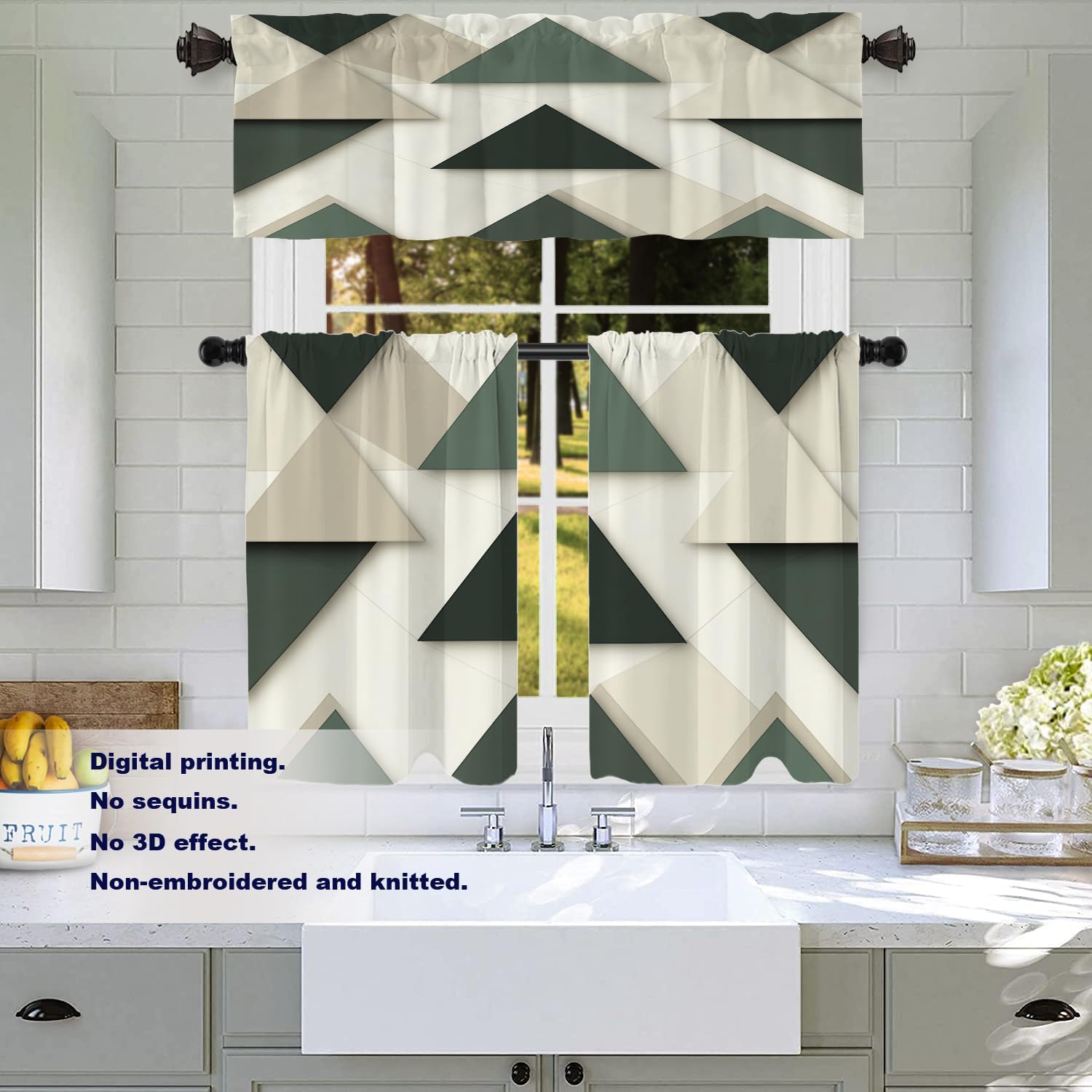 Batmerry Abstract Geometric Art Tier Curtains, Neutral Tones Contemporary Cafe Curtain Short Kitchen Drapes Small Valance for Bathroom, 2 Pack 36X26 Inches