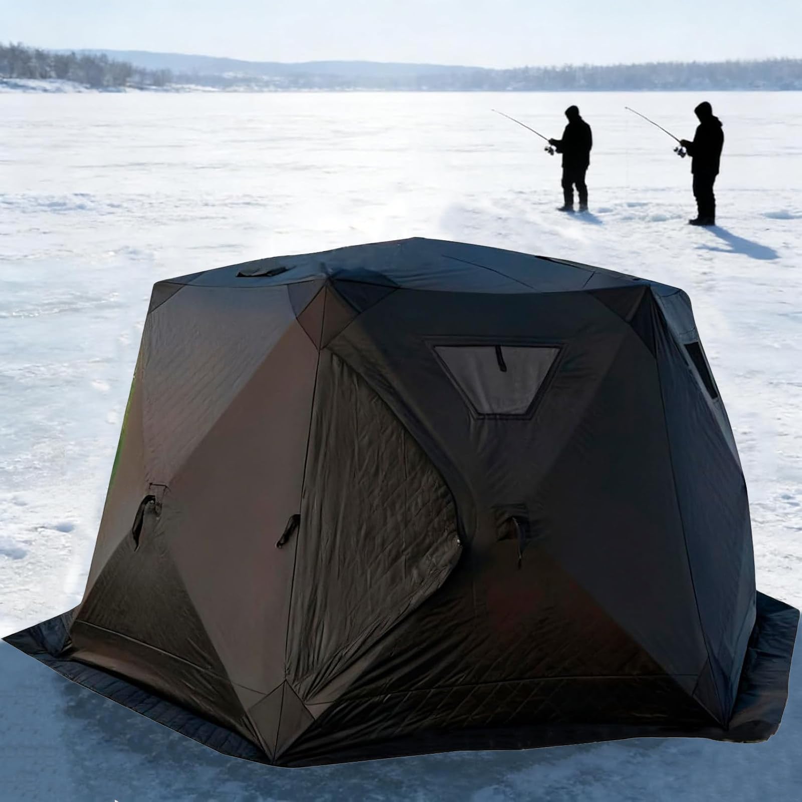 Ice Fishing Shanty, Ice Fishing Camping Tent, Pop-Up Fish Tent, Pop-Up Rope Structure, High-Density Oxford Cloth, W/Handbag and Insulated Layer, for Winter Camping Fishing