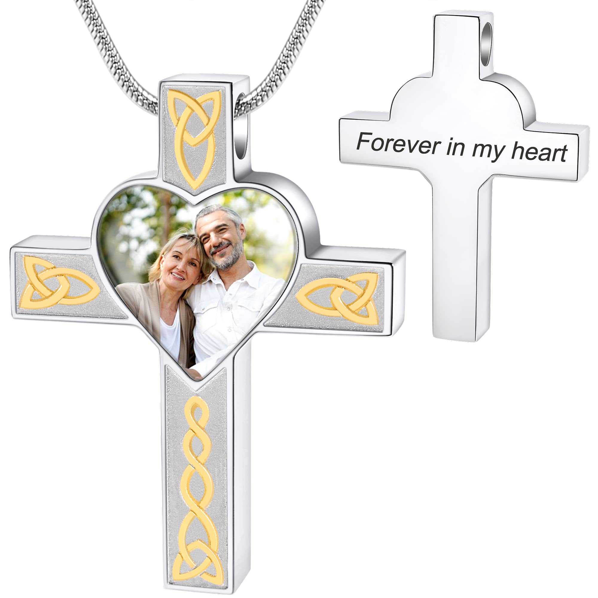 Farfume Custom Lockets for Ashes, Personalized Heart Ash Necklace Jewellery with Photo & Text - Keepsake Urn Necklace for Human/Pet Ashes(Heart Celtic knot)