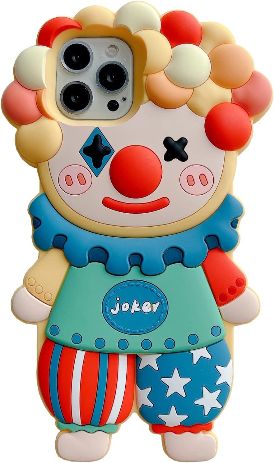 iPhone 13 Kawaii Clown 3D Silicone Cartoon Case - Cute Soft Rubber Shockproof Protective Cover for Women Girls