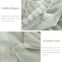 Vista 6 de Juego de funda de edredón a rayas, juego de cama de 3 piezas de color verde salvia, funda de edredón de microfibra lavada suave tamaño King y 2