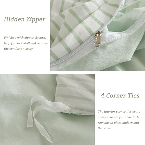 Miniatura 6 de Juego de funda de edredón a rayas, juego de cama de 3 piezas de color verde salvia, funda de edredón de microfibra lavada suave tamaño King y 2
