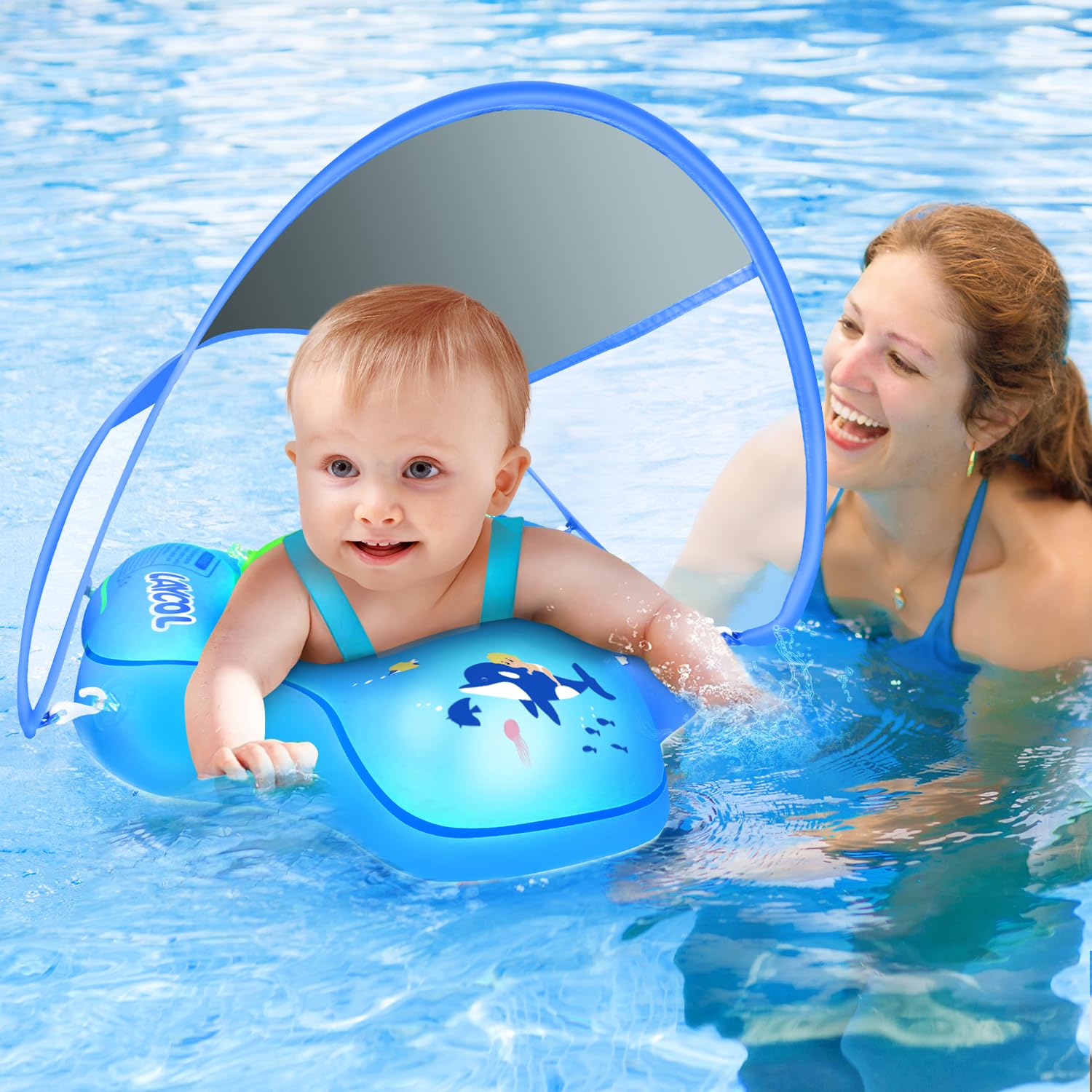 LAYCOLBaby Swimming Float with UPF50+ Sun Canopy Baby Floats for Pool No Flip Overbaby Pool for Baby Age of 3-36 Months