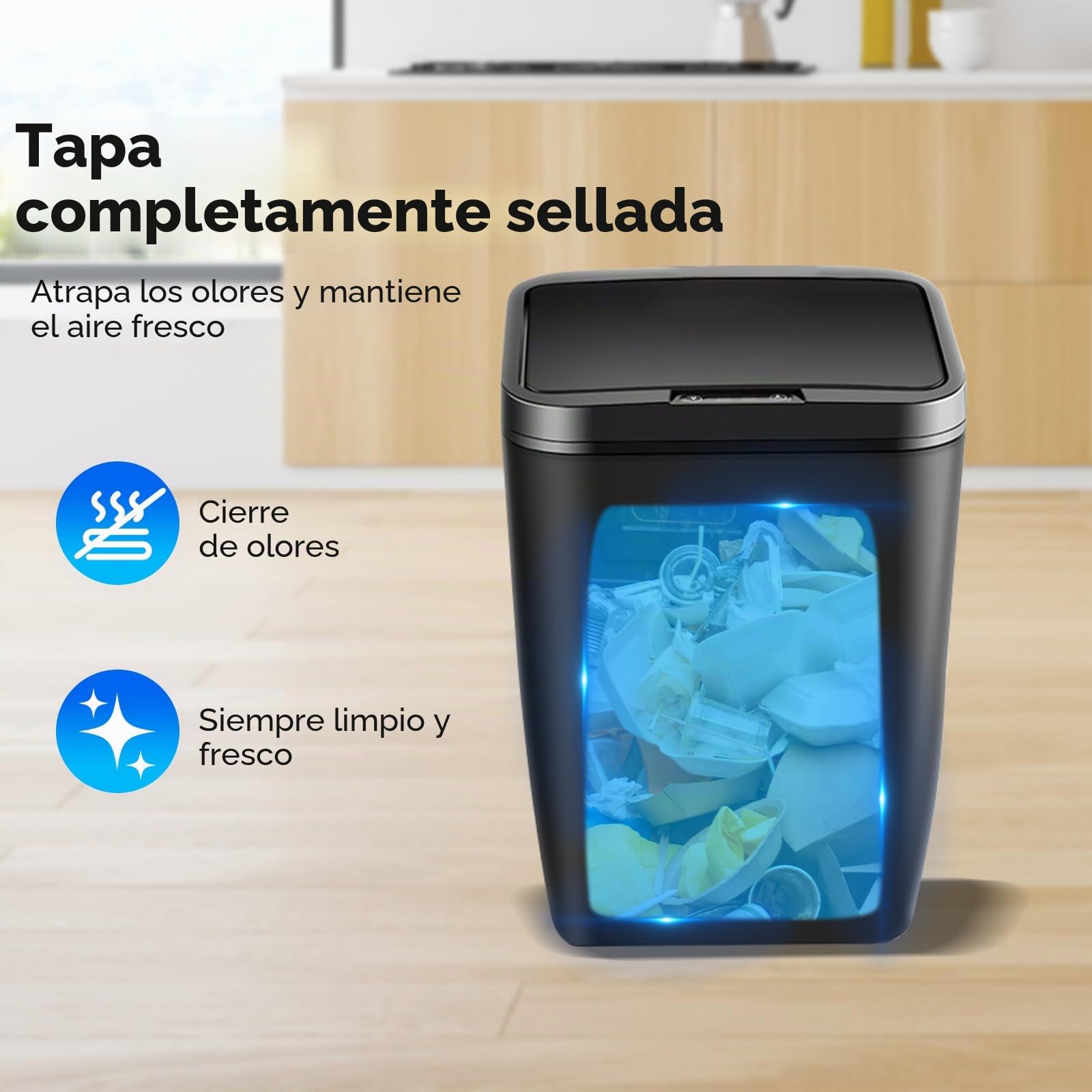Papelera automática con sensor de movimiento infrarrojo sin contacto, 12 L (negro)