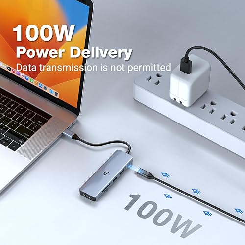 Miniatura 4 de Tymyp Hub USB C, adaptador multipuerto 6 en 1, HDMI 4K, carga de 100 W, 2 USB 3.0, lector de tarjetas SDMicro SD para portátil y teléfono