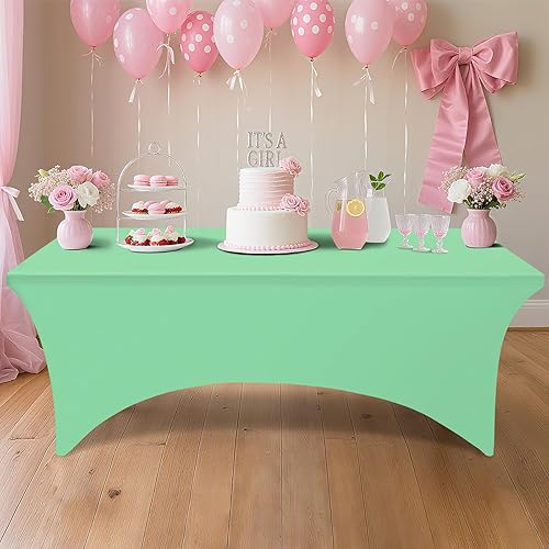 Miniatura 244 de Smiry Paquete de 2 manteles de elastano de 6 pies, elásticos ajustables, lavables y sin arrugas, rectangulares para mesa de patio, para exteriores,