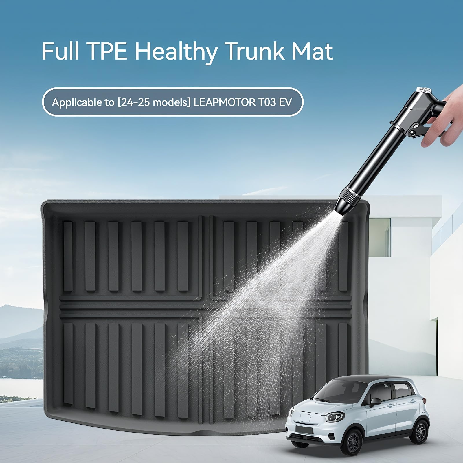 JULIK TPE Fußmatten Kofferraummatte Set für Leapmotor T03 2024–2025 Passgenaue 3D Allwetter Automatten Wasserdicht Geruchlos mit Seitenschutz Schwarz LHD