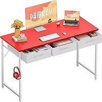 Vista 18 de Pamray Escritorio pequeño para computadora de 32 pulgadas con 2 cajones para dormitorio, estudio, escritura, mesa de oficina en casa para espacios
