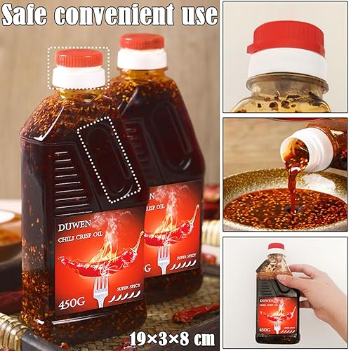 Miniatura 10 de Salsa crujiente de chile, salsa de aceite de chile picante suave con copos de pimienta crujiente y sésamo, aceite crujiente de chile rojo, botellas