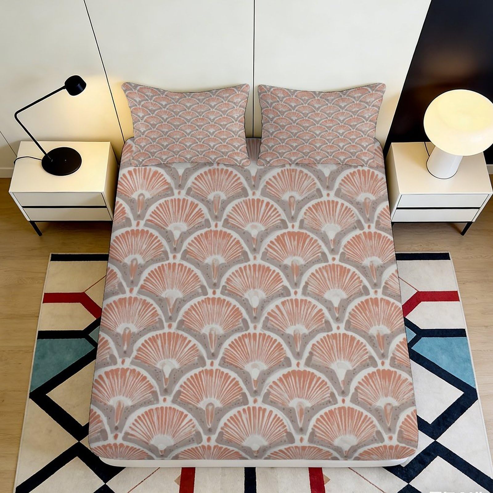 Qjzxknhpgr Style-5 3D Printed Retro Fan Pattern Fitted Sheet Microfiber Soft Peach Bed Cover For Bedroom Guest Room Decor Mattress Protection 90X200x25cm