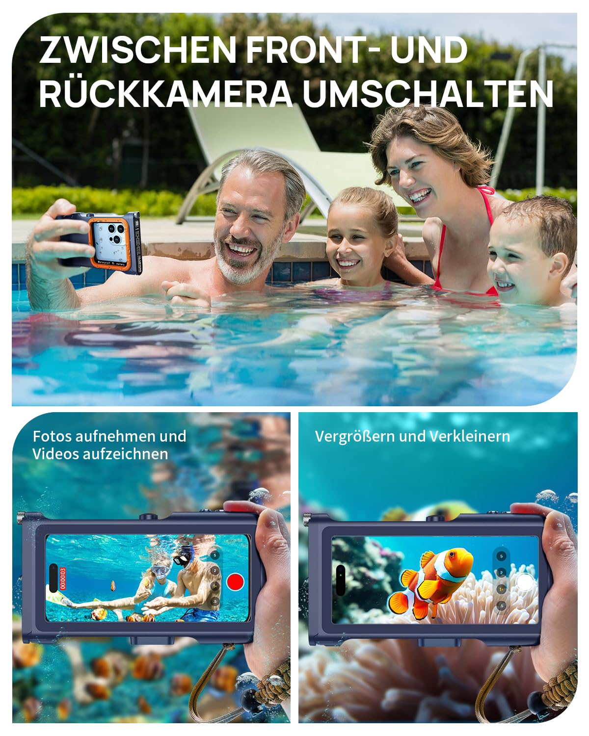Lanhiem wasserdichte Hülle 15M [Universal] IPX8 Handyhülle Tauchen Professionelle Kompatibel mit Bluetooth, Unterwasser Hülle für iPhone, Samsung, XiaoMi, Google und Smartphones 4,7–6,9 Zoll, Blau