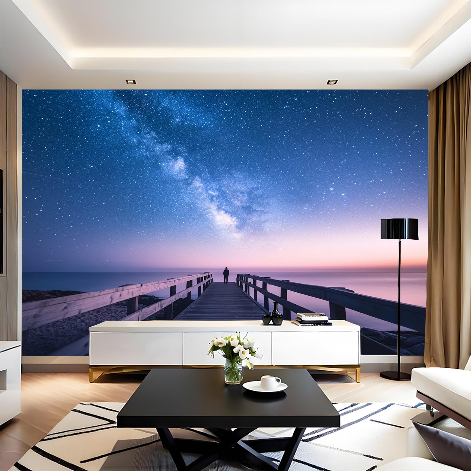 Fotomural Paseo marítimo 400 x 280 cm Azul oscuro Papel Pintado 3D Moderno para Decoración de Pared en Salón, Dormitorio o Comedor