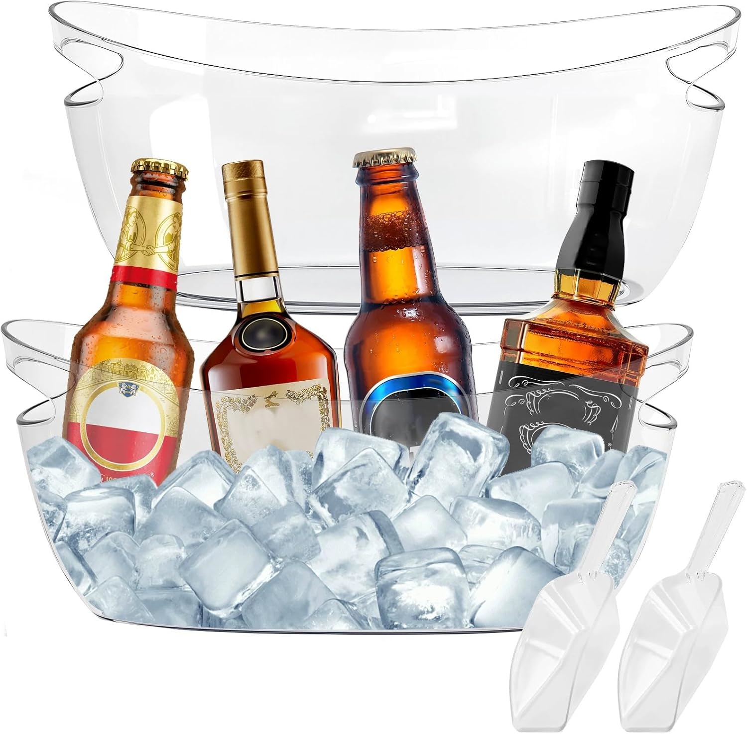 2-Pack Ice Buckets for Parties - Extra Large 5.5L Clear Beverage Tubs with Scoops, Perfect for Champagne, Beer, Sparkling Wine, and Cocktails - Mimosa Bar Essentials