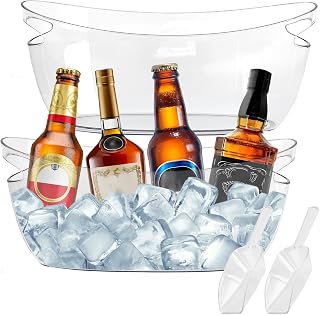 2-Pack Ice Buckets for Parties - Extra Large 5.5L Clear Beverage Tubs with Scoops, Perfect for Champagne, Beer, Sparkling Wine, and Cocktails - Mimosa Bar Essentials