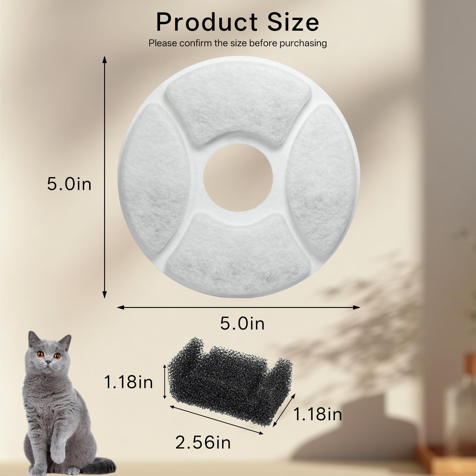 TOUDABBQ Cat Water Fountain Filters, 24-Pack Filters Replacement for 81oz/2.4L Round Automatic Cat Water Fountain, 5-Layer Filtration Pet Fountain Filter (12 Filters&12 Sponges) - image 6