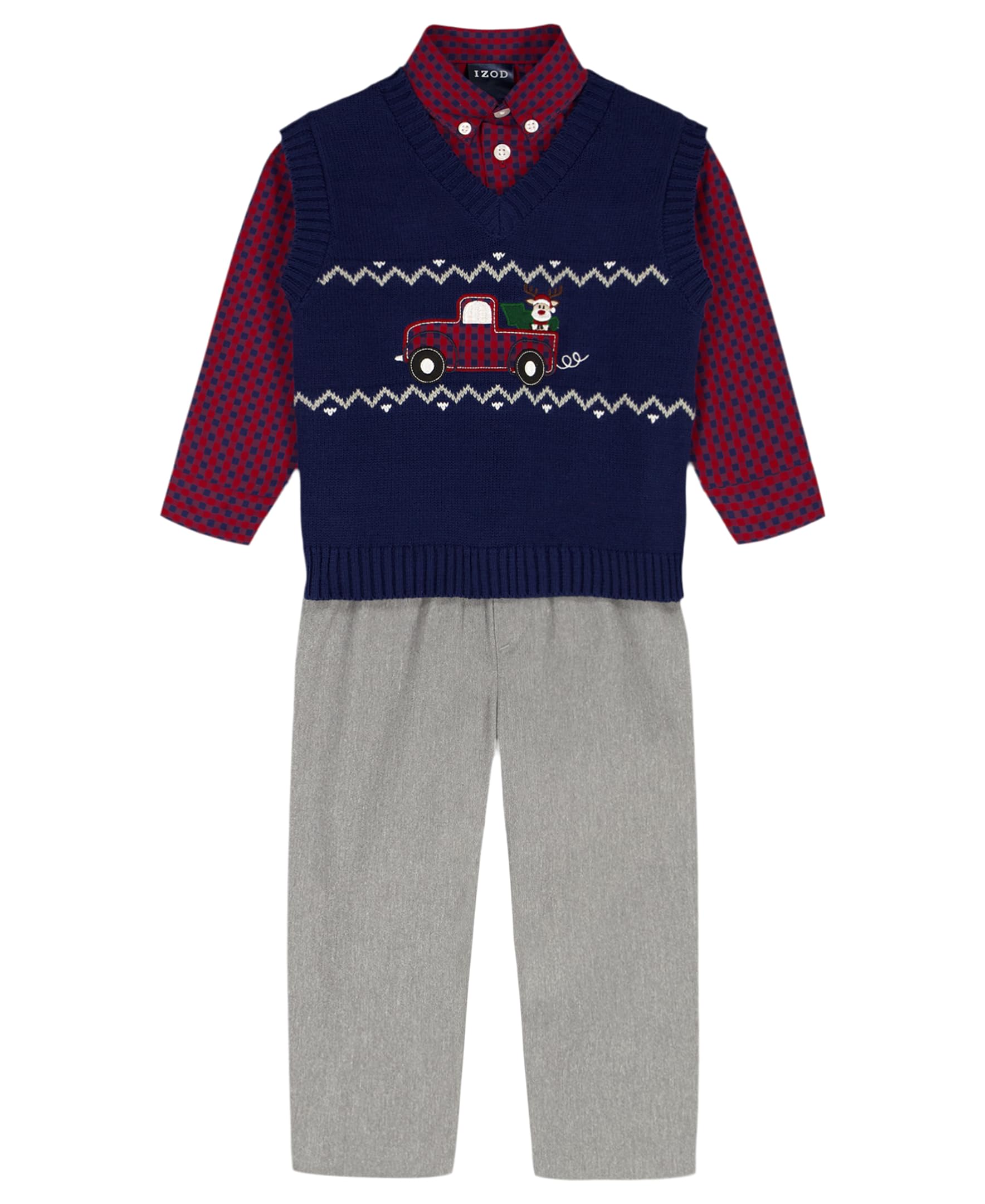IZOD Boys' 3-piece Holiday Sweater Vest, Dress Shirt, and Pants Set